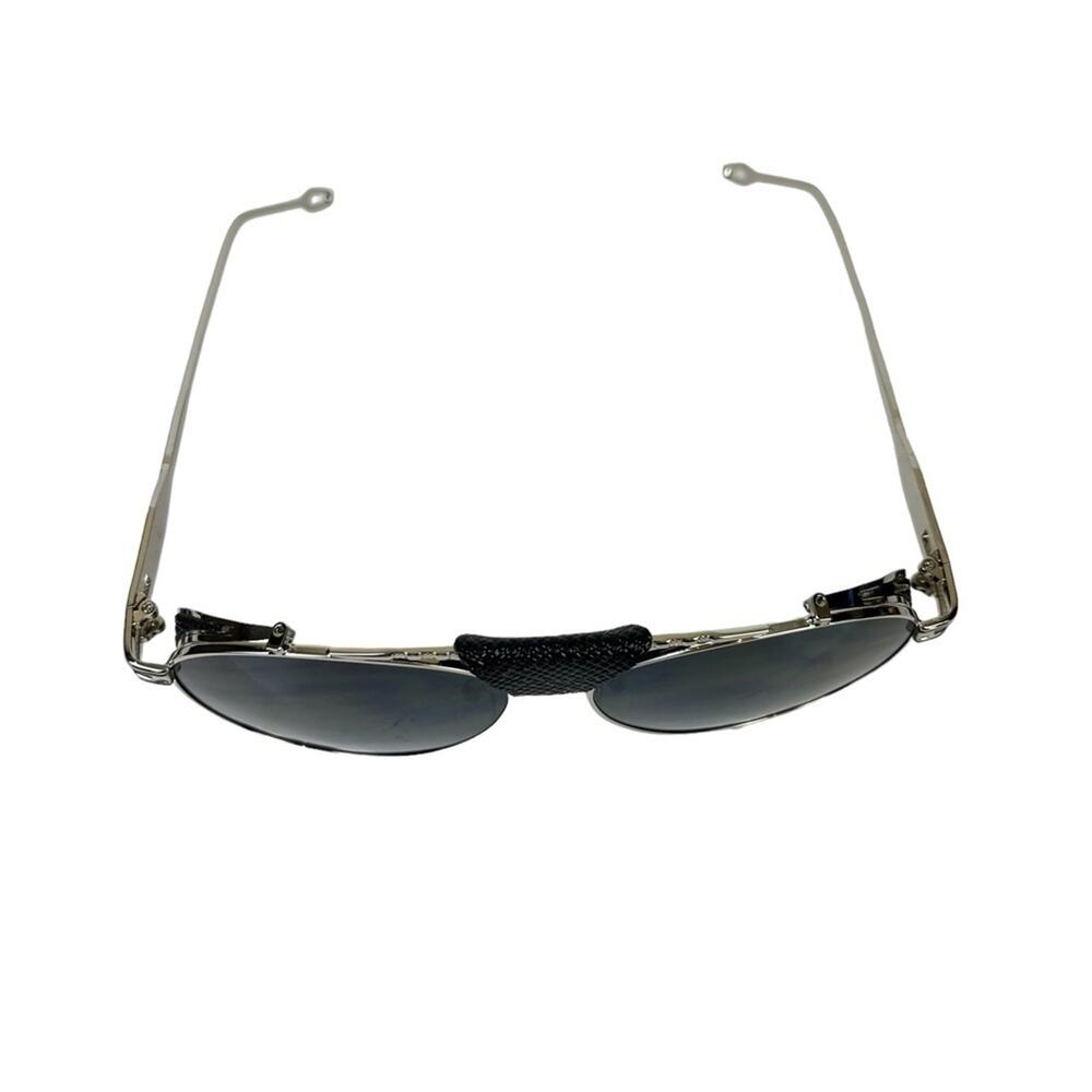 AVIATOR Black Faux Leather Metal Frame Large Sunglasses Sun Glasses Fashion - Picture 5 of 15